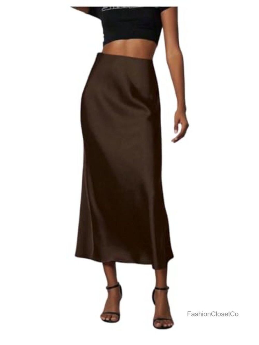 Satin Midi Skirt High Waisted Flared Silky Business Casual Work Skirt
